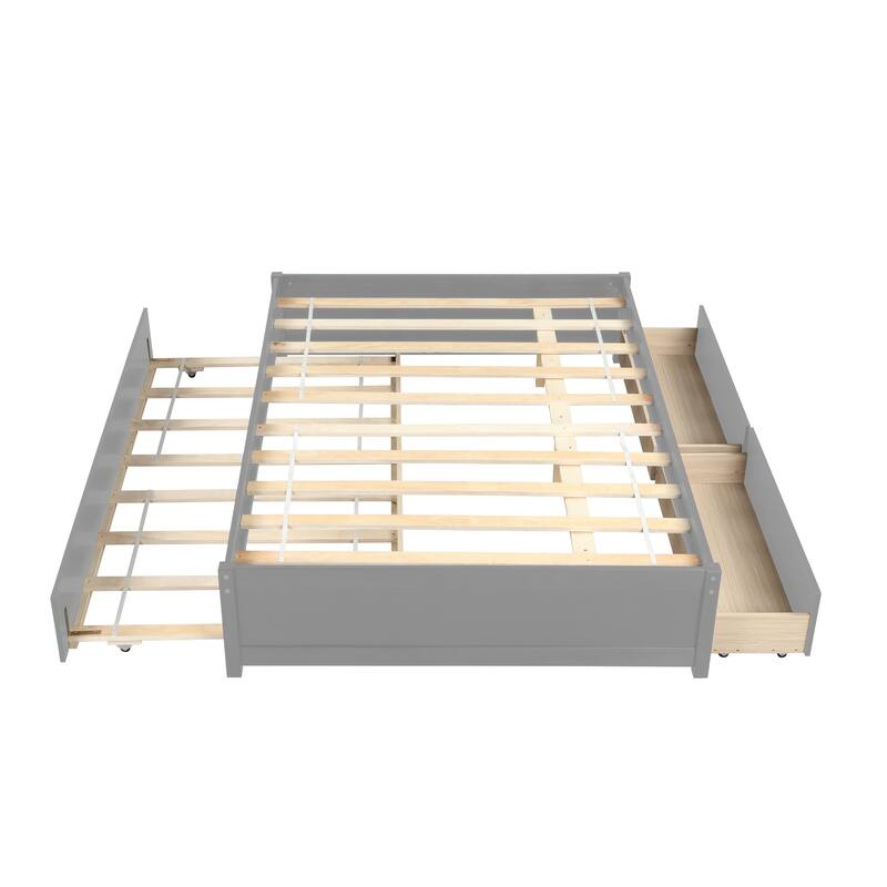 Full Bed Frame with 2 Storage Drawers,Large Storage Space/Strong Wooden Slats/Non-Slip and Noise-Free/No Fixed Headboard