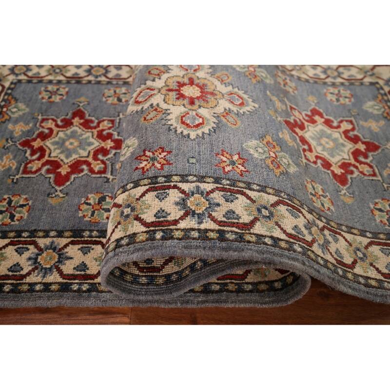 Geometric Kazak Runner Rug Hand-Knotted Floral Wool Carpet - 2'2" x 5'9"