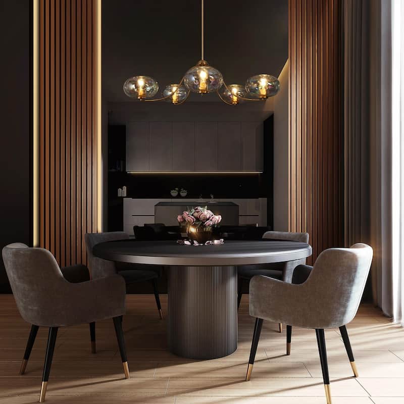 Modern Glam Gold 5-Light Oversized 41.5 in. W Chandelier with Textured Colored Art Glass Shade for Dining Room Bedroom