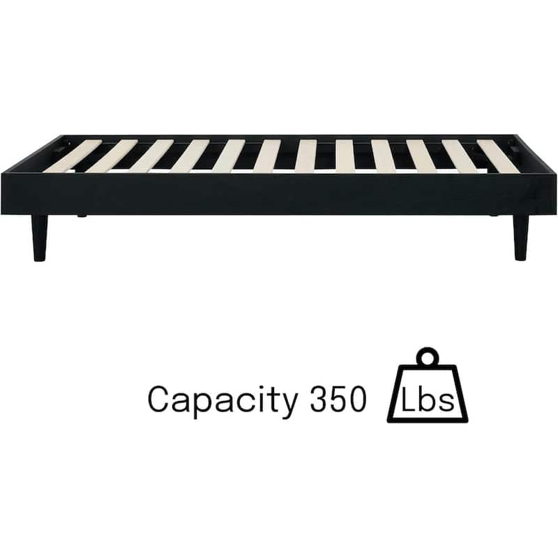 Twin Size Mid Century Modern Platform Bed Frame Black Wood Finish Floating Design Silent Slats Easy Assembly