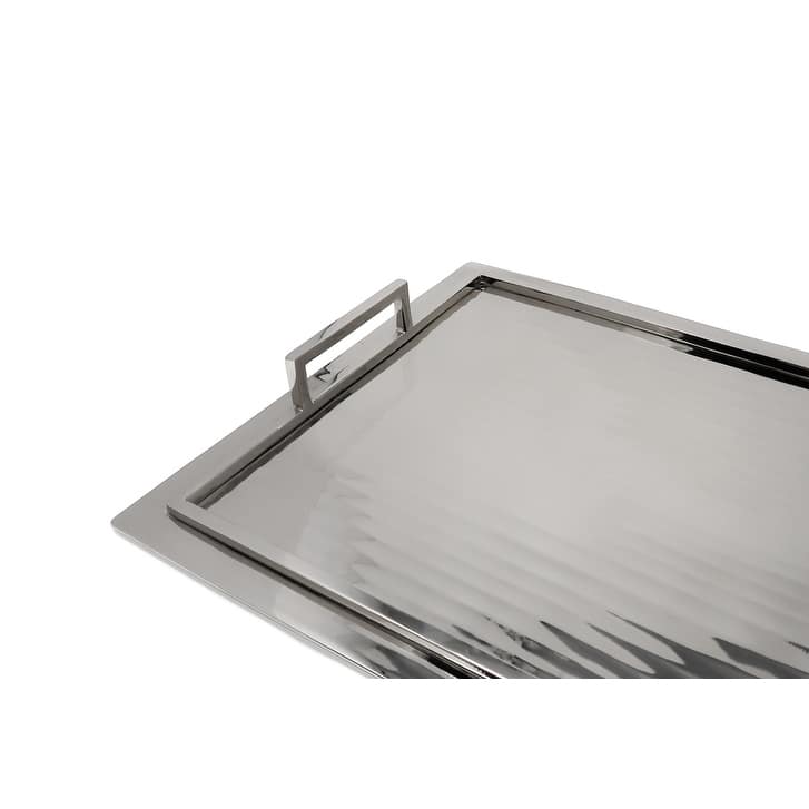 Stainless Glossy Textured Design Steel Serving Tray with Handles (3 Sizes)