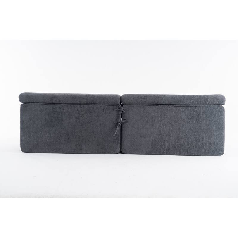 4-Seater Combined Sofa, Wood Grain Chenille Fabric, Full Sponge Compression Sofa,Combined Sofa With 2 Pillows