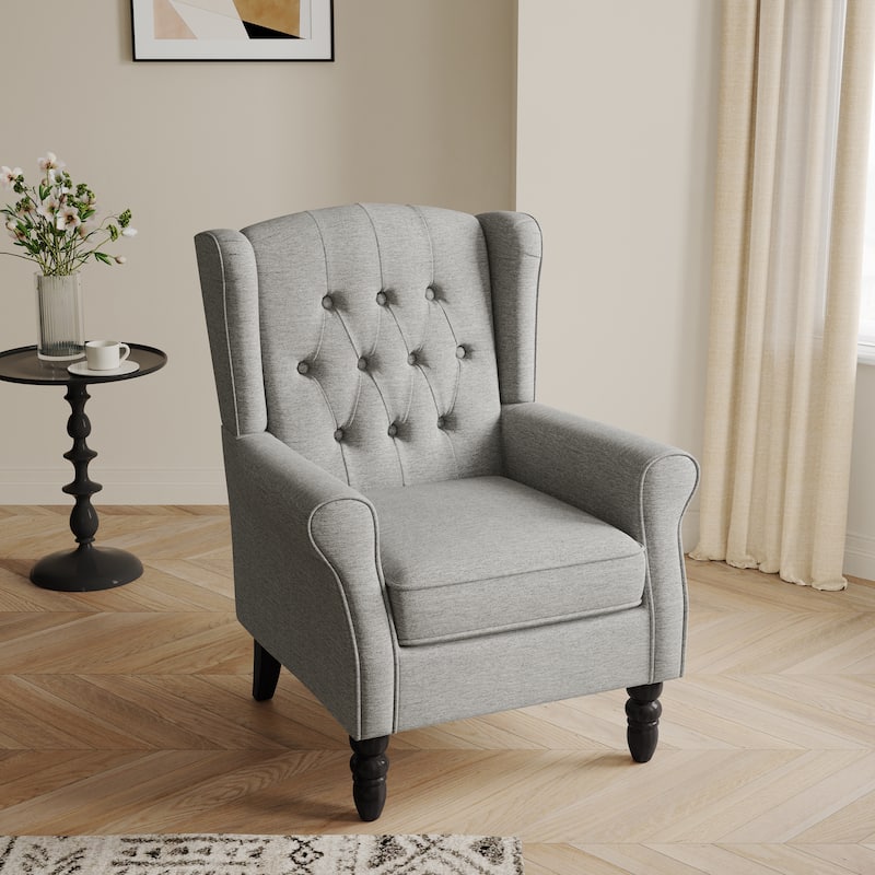 Button-Tufted Accent Chair Wingback Armchair - 38"H