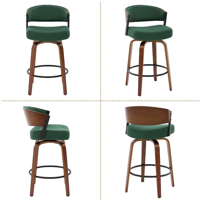 Upholstered Swivel Counter Height Bar Stool with Curved Back and Bentwood Frame - 37.2"H x 19.1"W x 20.5"D