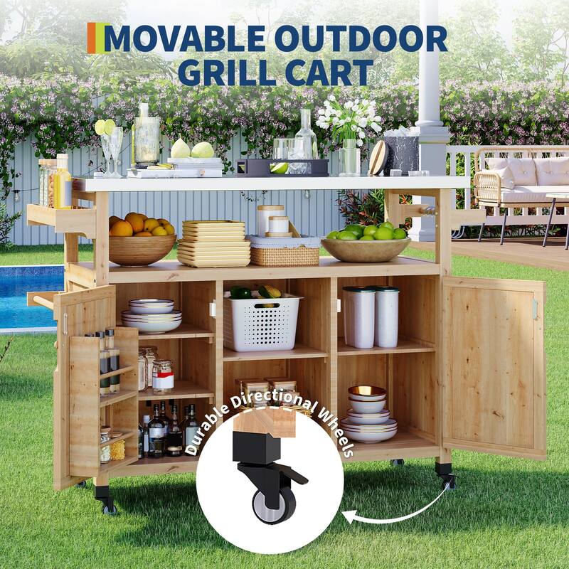 Outdoor Prep Table Grill Cart with Storage Cabinet for Patio BBQ
