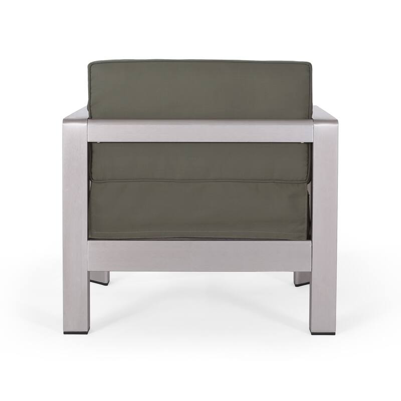 Aviara Outdoor 4-Seater Aluminum Chat Set with Tempered Glass-Topped Coffee Table by Christopher Knight Home