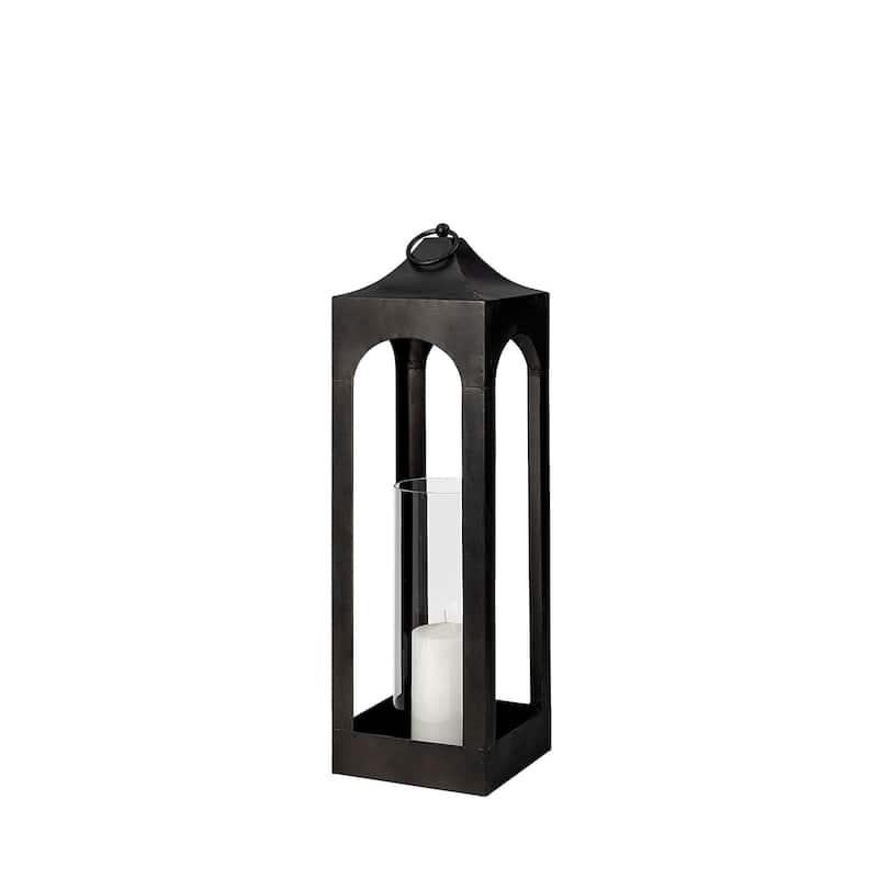 Ina Small Dark Grey Metal Square Candle Holder Lantern - Small