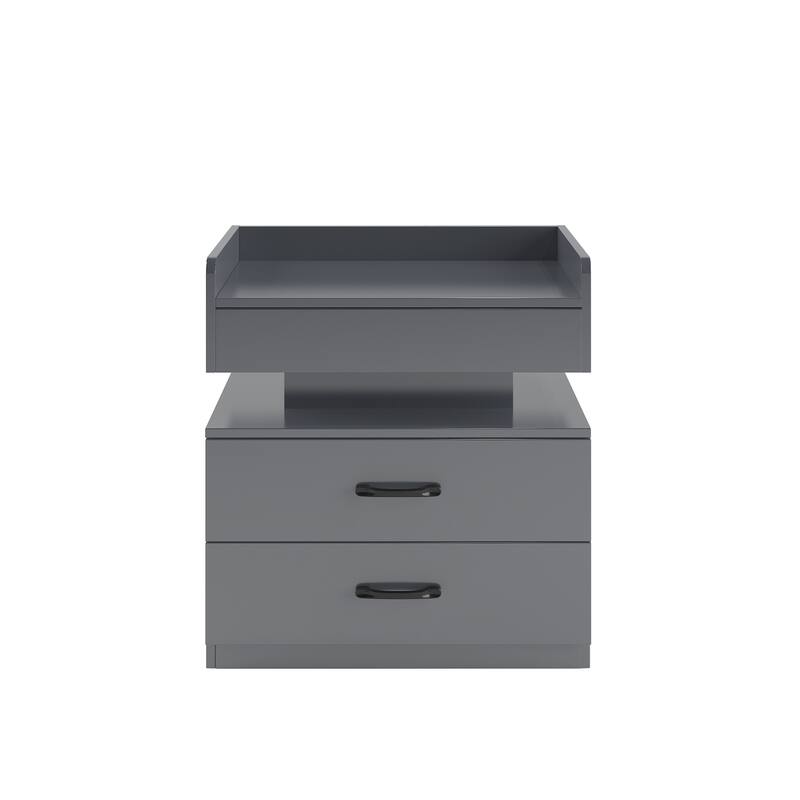 1 Set Nightstand with Adjustable LED Strip Light, 2-Drawers, Large Storage Space