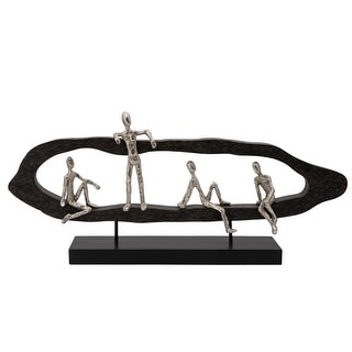30 Inch 4 Men Hanging Out Accent Dï¿½cor, Back and Silver - Bed Bath