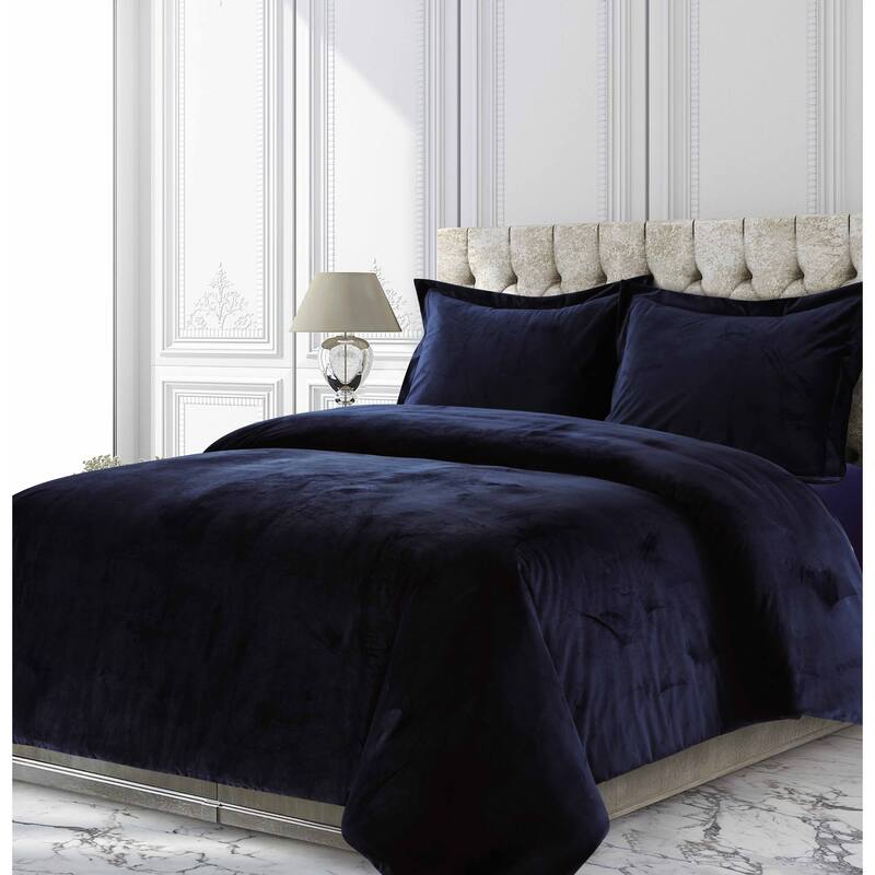 Venice Velvet Oversized Solid Duvet Cover Set - Queen - Indigo