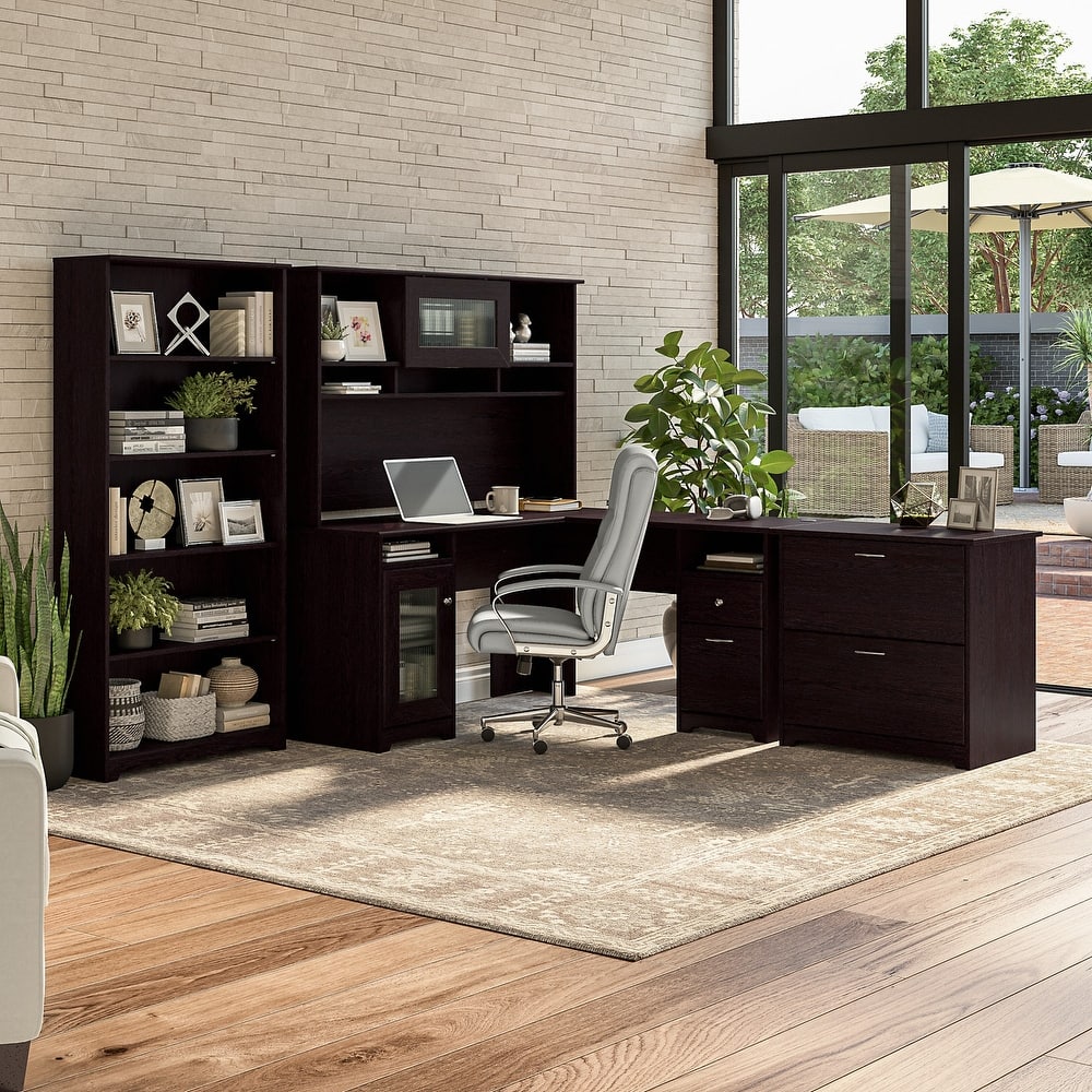Cabot 60W L-Desk with Hutch, Cabinet and Bookcase by Bush Furniture