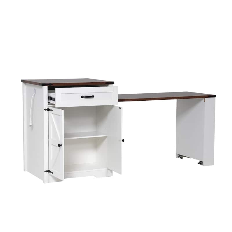 Expandable Drop-Leaf Dining Table with Storage and Built-In Power Outlet