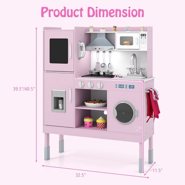 dimension image slide 2 of 3, Gymax Kids Pretend Kitchen Play Set Toddler Toy Wooden Chef Height