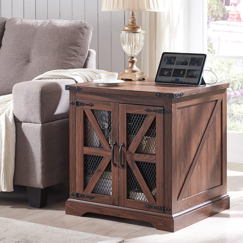 24" Farmhouse Nightstand, Wood Large Sofa Side Table, Rustic End Table - N/A - Brown