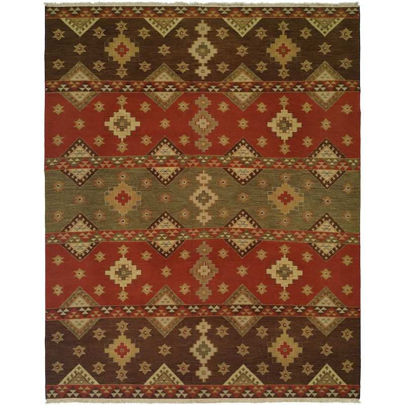 Traditional Multi-Colored Flatweave Wool Area Rug - 6' Square - Multi-Colored