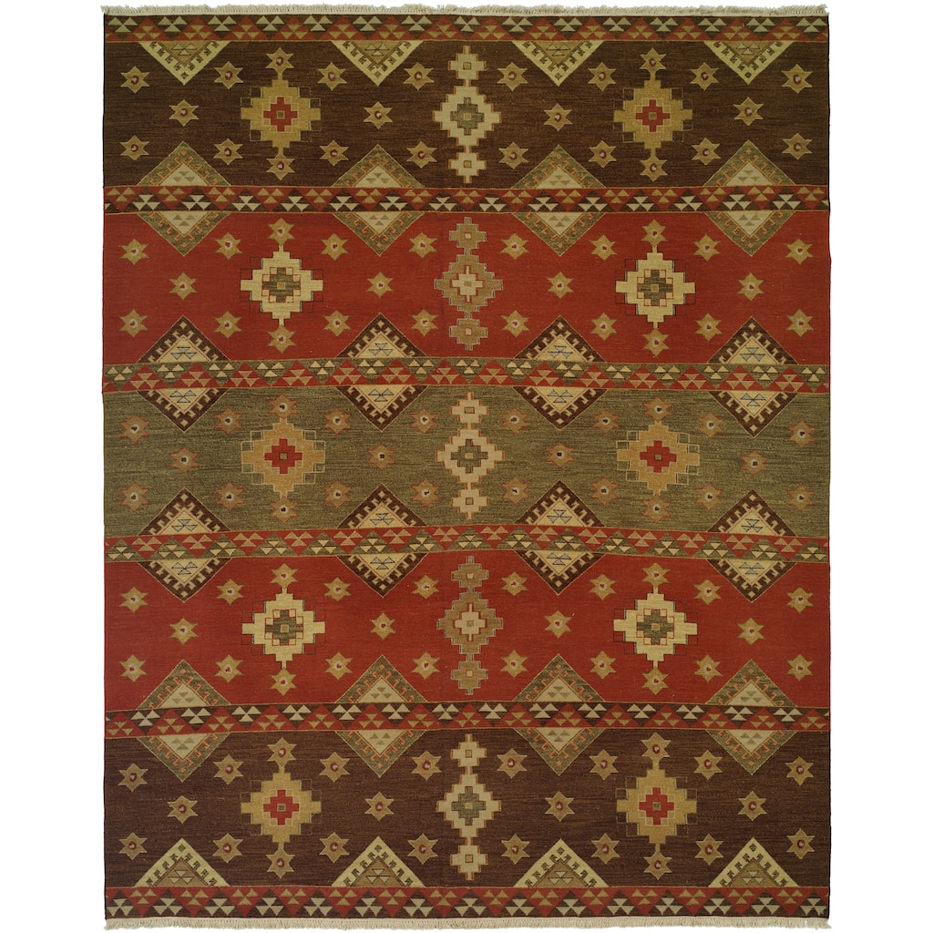 Traditional Multi-Colored Flatweave Wool Area Rug
