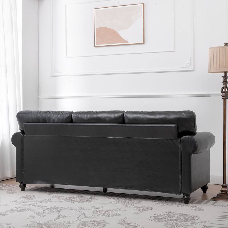 83.86" Upholstered 3-seater Sofa with Nailheads and Birch Feet for Living Room
