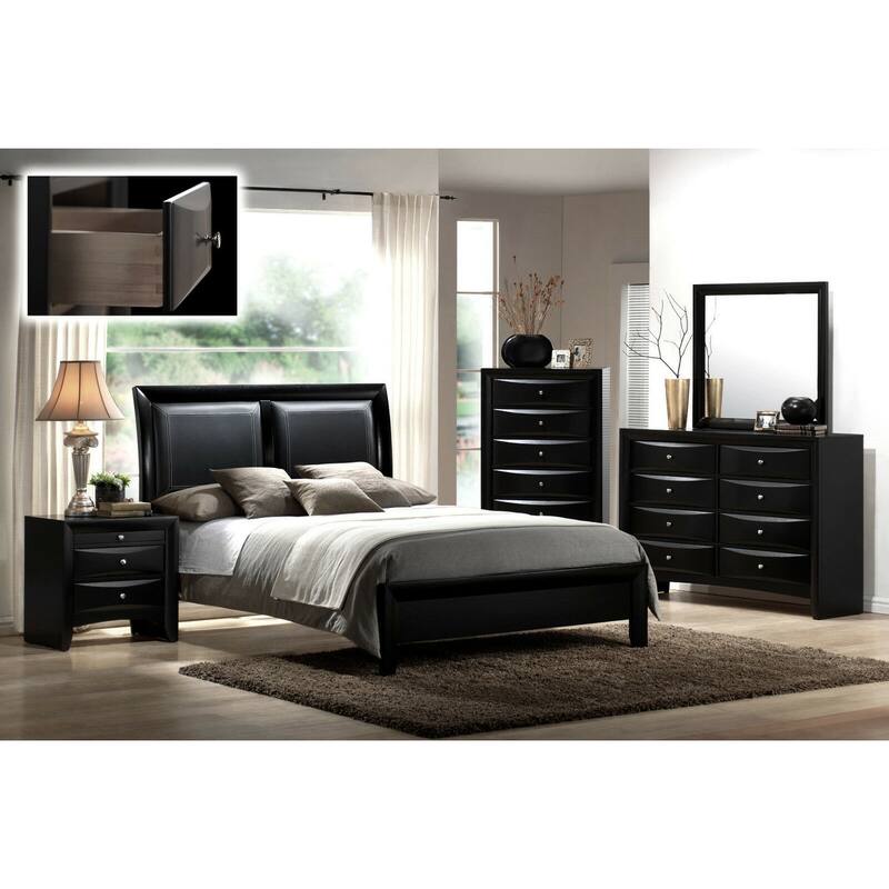 Contemporary Black Nightstand, 2 Drawers, Jewelry Tray, Solid Wood Bedroom Furniture