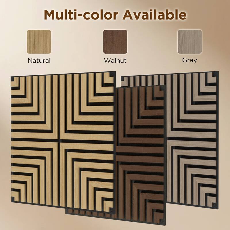 23.6" x 23.6" Wood Geometric Acoustic Wall Panels for Ceiling and Wall Decor, 4-Pack (15 sq ft)
