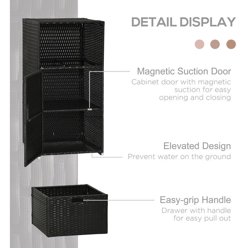 Outsunny Outdoor Towel Rack & Pool Toy Cabinet / Hot Tub Accessory Storage, Freestanding Waterproof PE Rattan Wicker