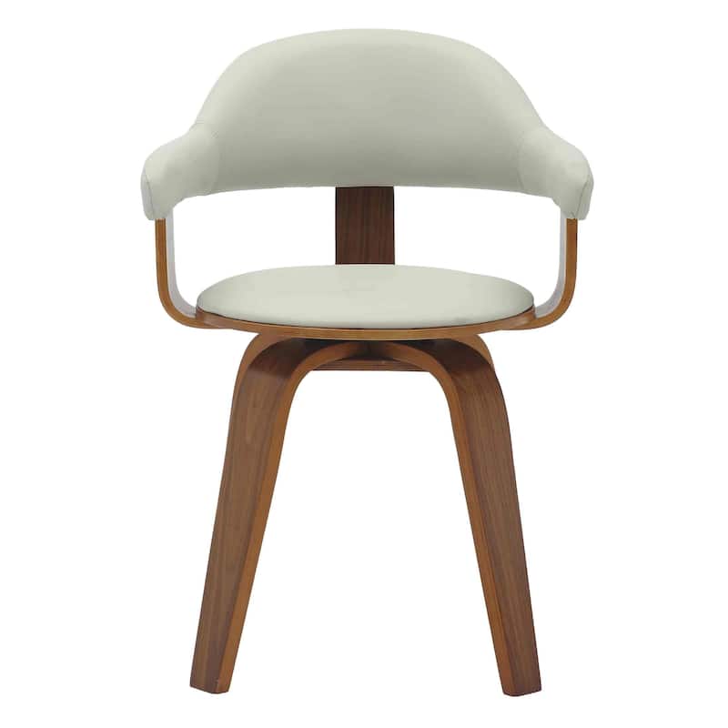 Leather Dining Chair in Solid Wood Accent Arm Chair Open Curved Back Design