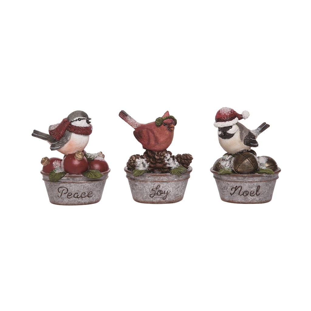 Transpac Resin Christmas Bird Figurine Set of 3 Christmas Home Decorations