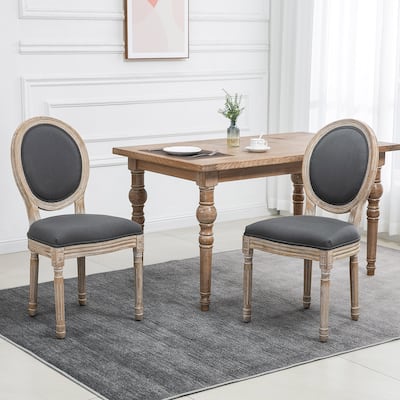Grey-Natural Linen Rubberwood Vintage Armchair Set of 2 with Cushion Comfort - 19.25" W x 22" D x 37.75" H