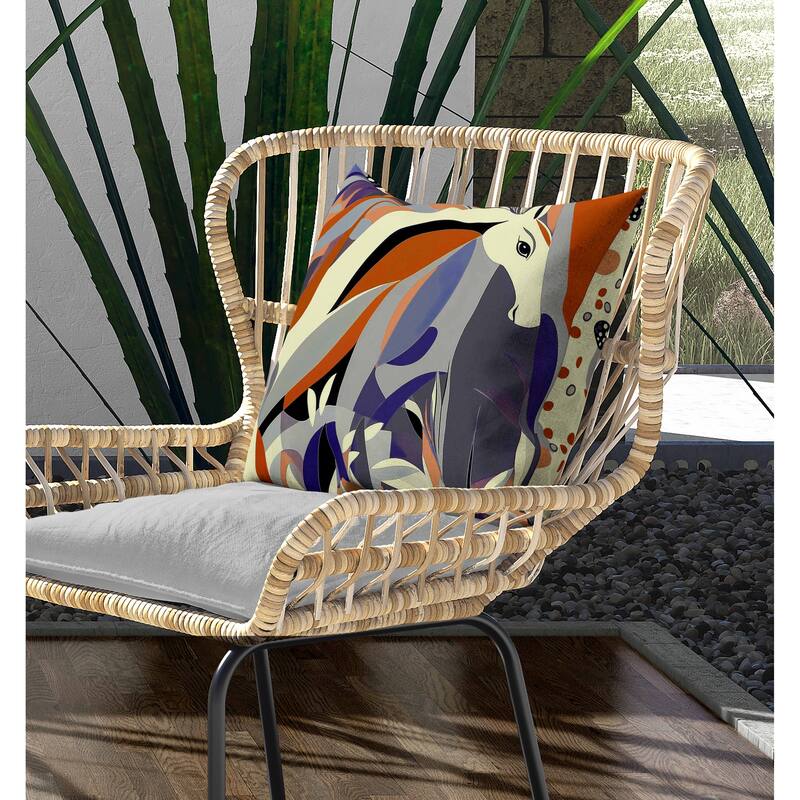 Mythical Horse Indoor/Outdoor Reversible Throw Pillow Orange and Blue