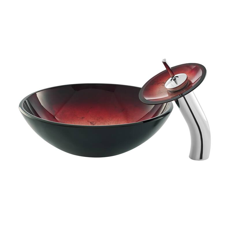 Vincennes 16.5 Glass Vessel Sink With Faucet, Ember Red - 16.55" x 16.55" 5.7"