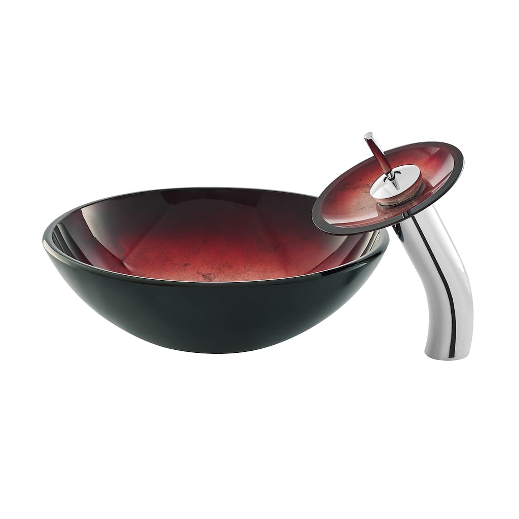 Vincennes 16.5 Glass Vessel Sink With Faucet, Ember Red - 16.55" x 16.55" 5.7"