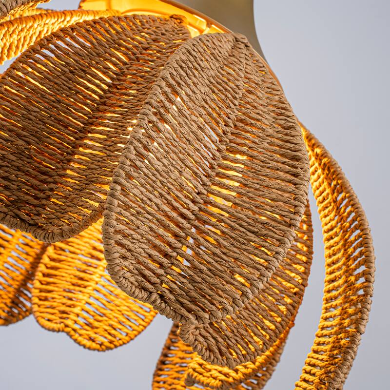 Kamala 1-Light Rattan Hemp Floral Pendant, Modern Coastal Boho - Handwoven