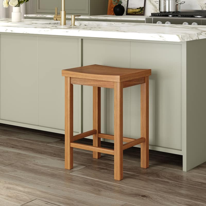 Now Furniture Solid Wood Backless Saddle Seat Counter Height Stool - Pecan - Single