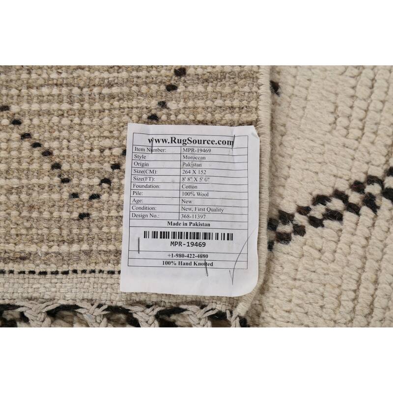 Trellis Moroccan Oriental Area Rug Hand-Knotted Wool Carpet - 5'0"x 8'8"