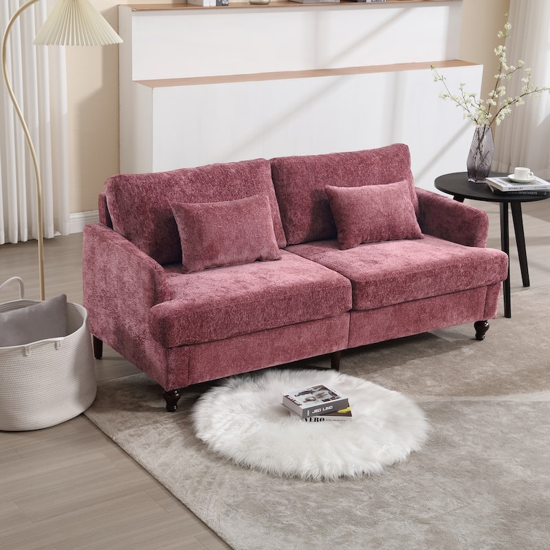 Chenille Fabric Loveseat Sofa, 2-Seater Sofa Couch with Extra Deep Seats, Upholstered Lounge Sofa with Wood Legs