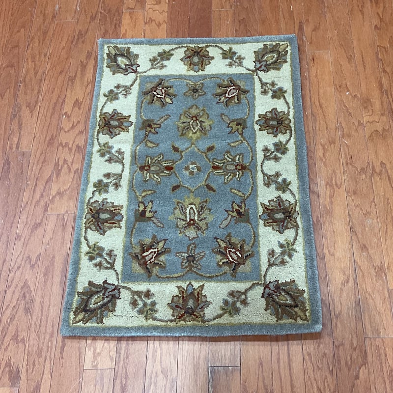 HERAT ORIENTAL Handmade Mahal Floral Wool Rug Collection - 2' x 3' - Blue/Ivory