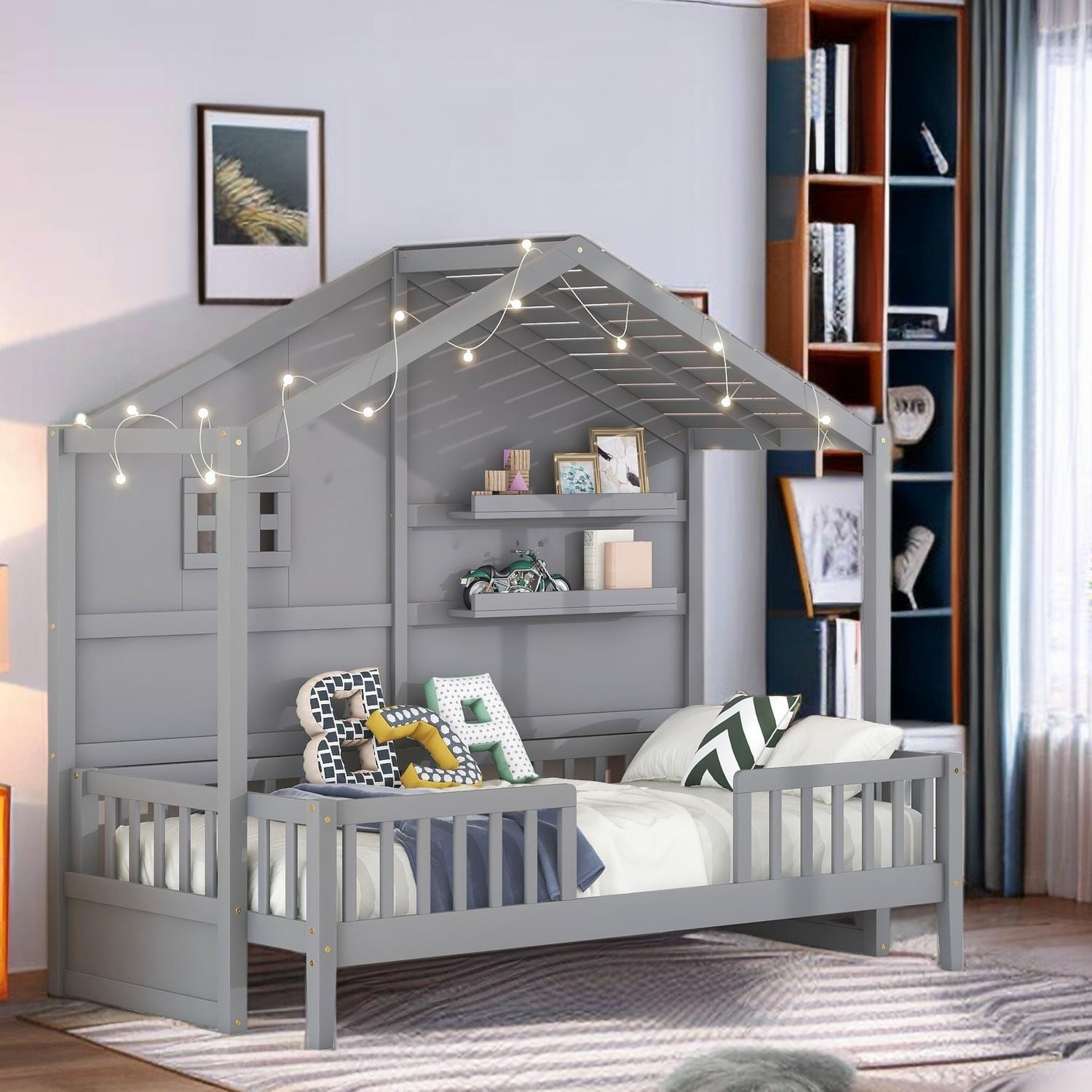 Wooden Twin Size House Bed with Shelves Kids Bed Bed Bath Beyond 39632163