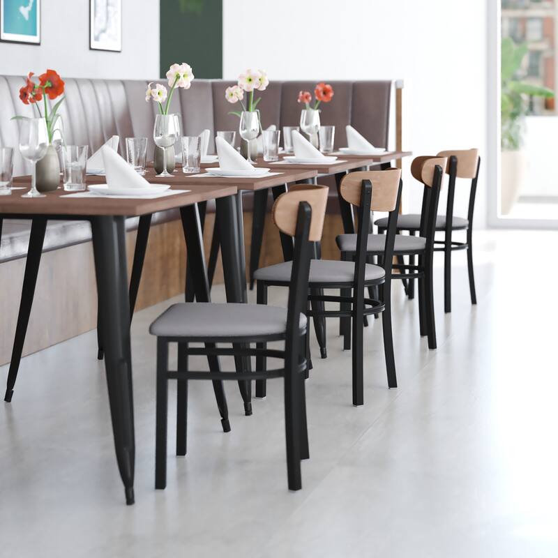 Commercial Metal Dining Chair with Wood Seat and Boomerang Back