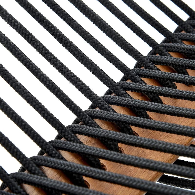 Folding Roping Solid Wood Outdoor Chair, Modern Low Profile Lounge Chair for Patio, Backyard, Deck, Porch, Poolside Garden, Lawn