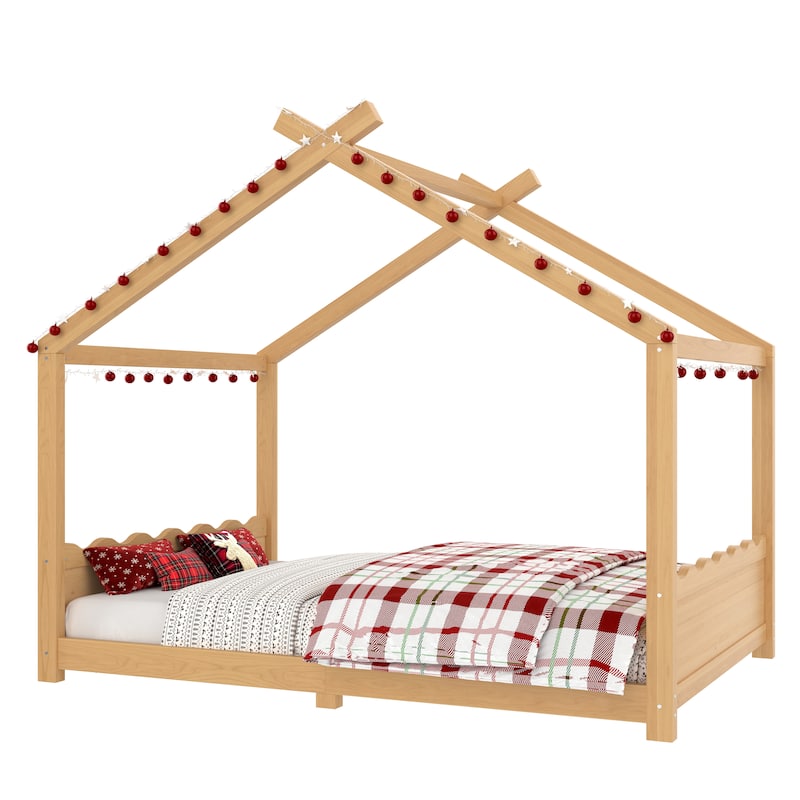 Wood House Bed Floor Bed with Support Slats Montessori Bed