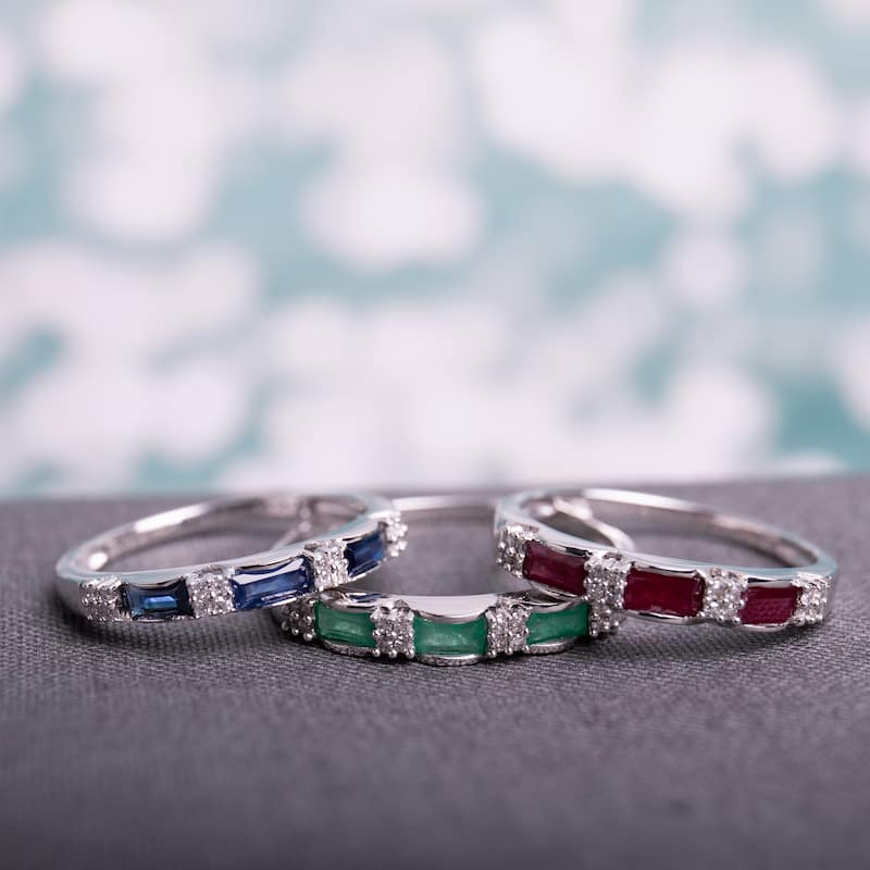 Miadora 10k White Gold Emerald and Diamond Accent Eternity Ring