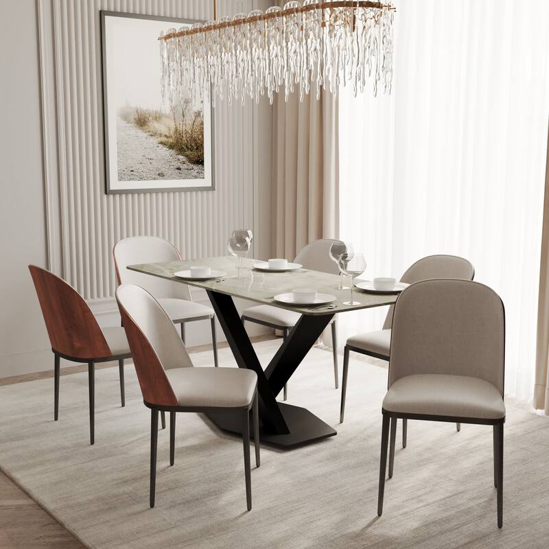 Voren 7-Piece Dining Set 55-Inch Rectangular Sintered Stone Dining Table and 6 Dining Side Chairs