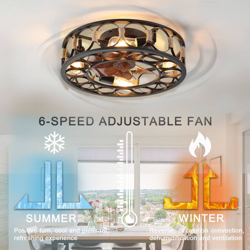 Oaks Aura 20in. Modern Industrial Low Profile Ceiling Fan with Light, Farmhouse Flush Mount Remote Control Ceiling Fan