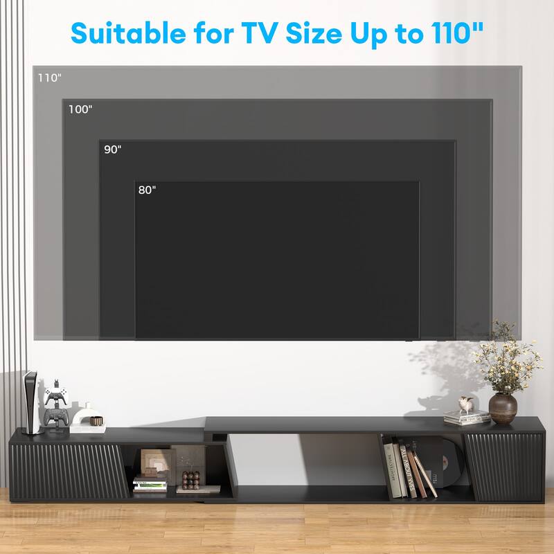 Gymojoy Extendable Adjustable Length 70.9"-106.2" TV Stand for 85-110 Inch Entertainment Center,Retractable Media Console Table.