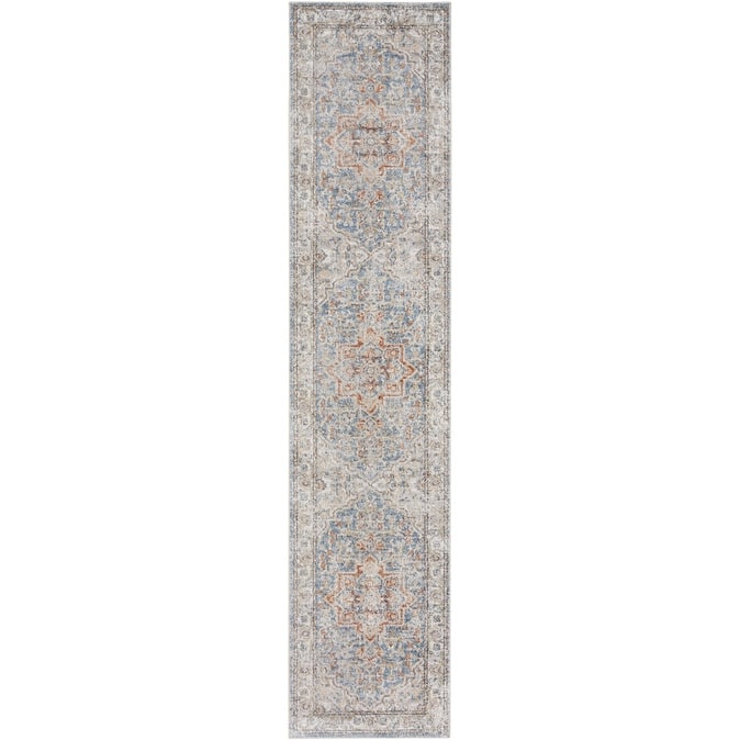 Nourison Abby Machine Washable Indoor only Persian Floral Area Rug. - 2' 2" x 12' - Denim/Multi - Runner