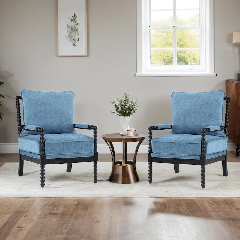 Spindle Chair with Gourd-Shaped Wood Frame - Set of 2 - Rustic Black-Blue