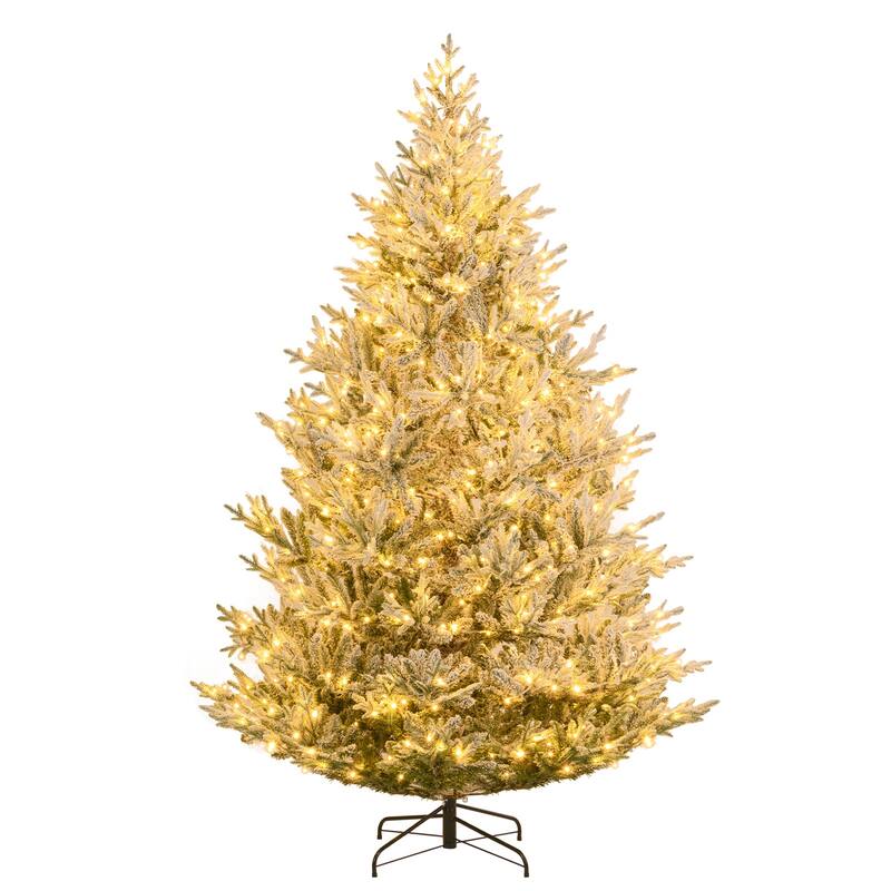 Costway 6/7/8 FT Artificial Christmas Tree with 762/1074/1470 Flocked - See Details - White & Green - 8 Foot