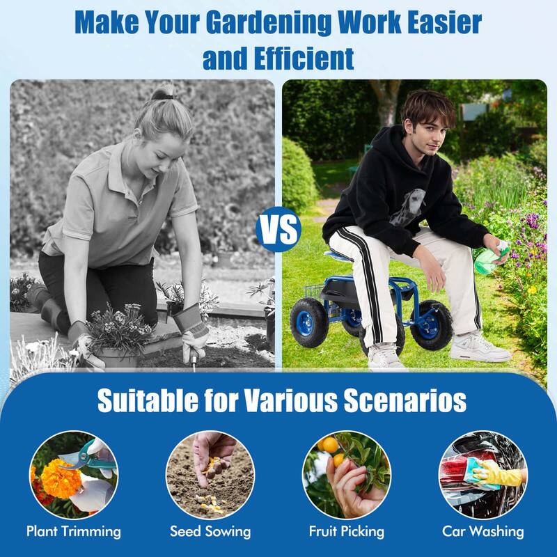 Costway Garden Cart Patio Wagon Rolling Work Seat with Tool Tray - See Details