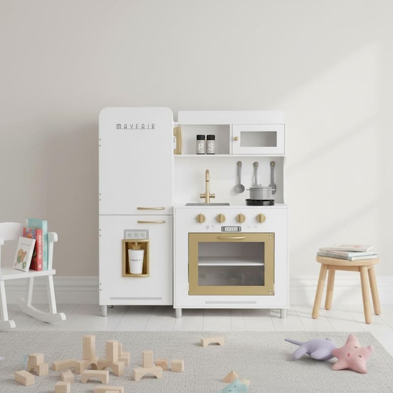 Teamson Kids Wooden Play Kitchen with Lights and Sounds, Interactive Stove, Sink and Fridge, Kids Kitchen Playset for Toddlers - 2-4 Years - Kitchens