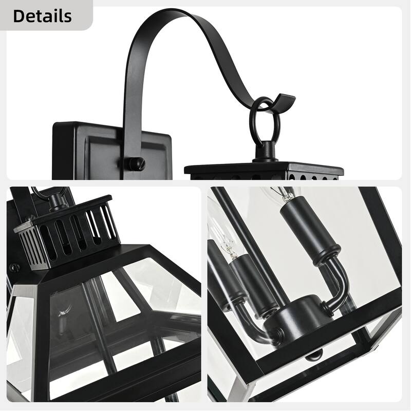 20 in. 3-Light Matte Black Outdoor Wall Lantern Sconce with Clear Glass - E12, 40W, Wet Rated, Farmhouse Style