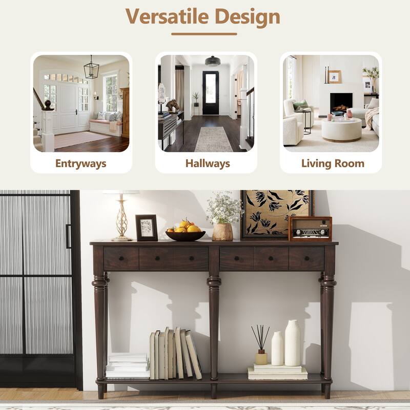 Console Table with Open Shelf and 4 Drawers